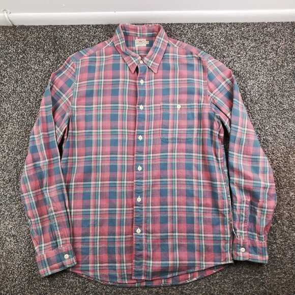 Faherty Shirt Flannel Organic Cotton Herringbone Plaid Pink Blue Mens Large - Picture 2 of 9